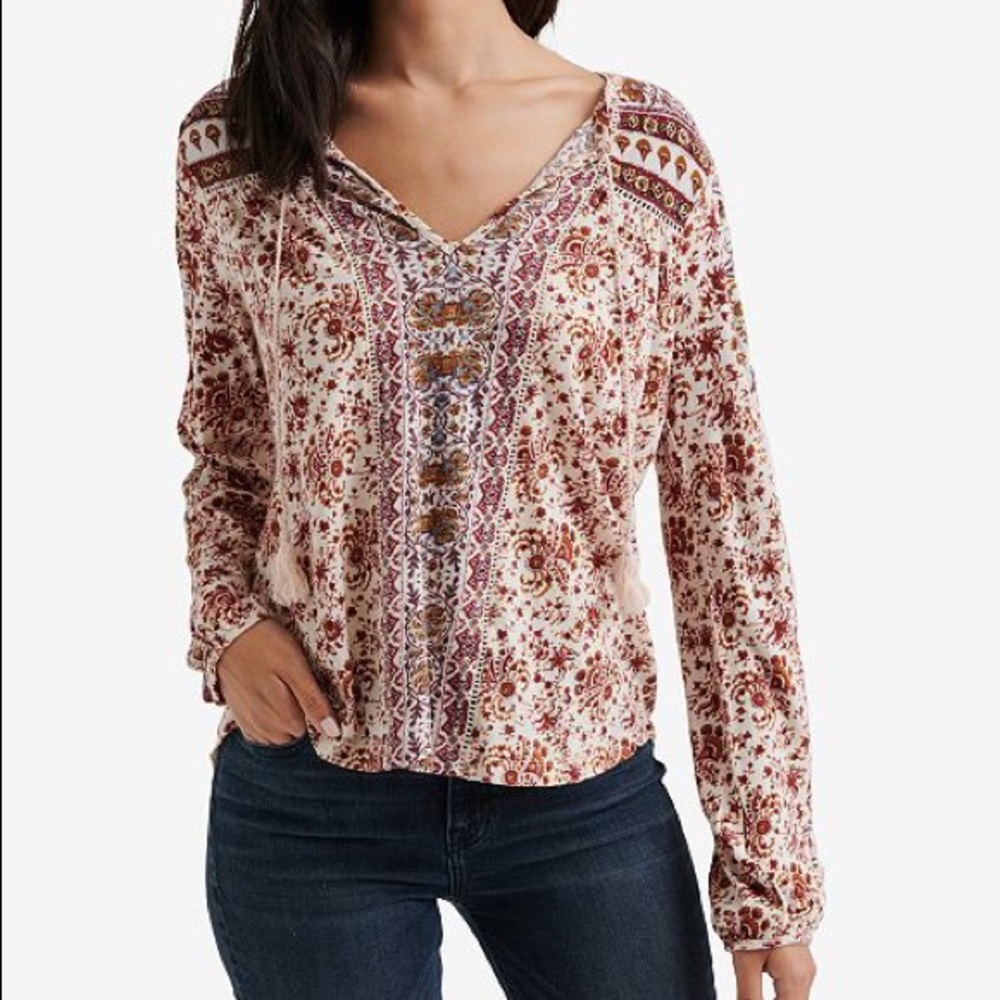 NWT Lucky Brand Lucky Brand Printed Peasant Top S